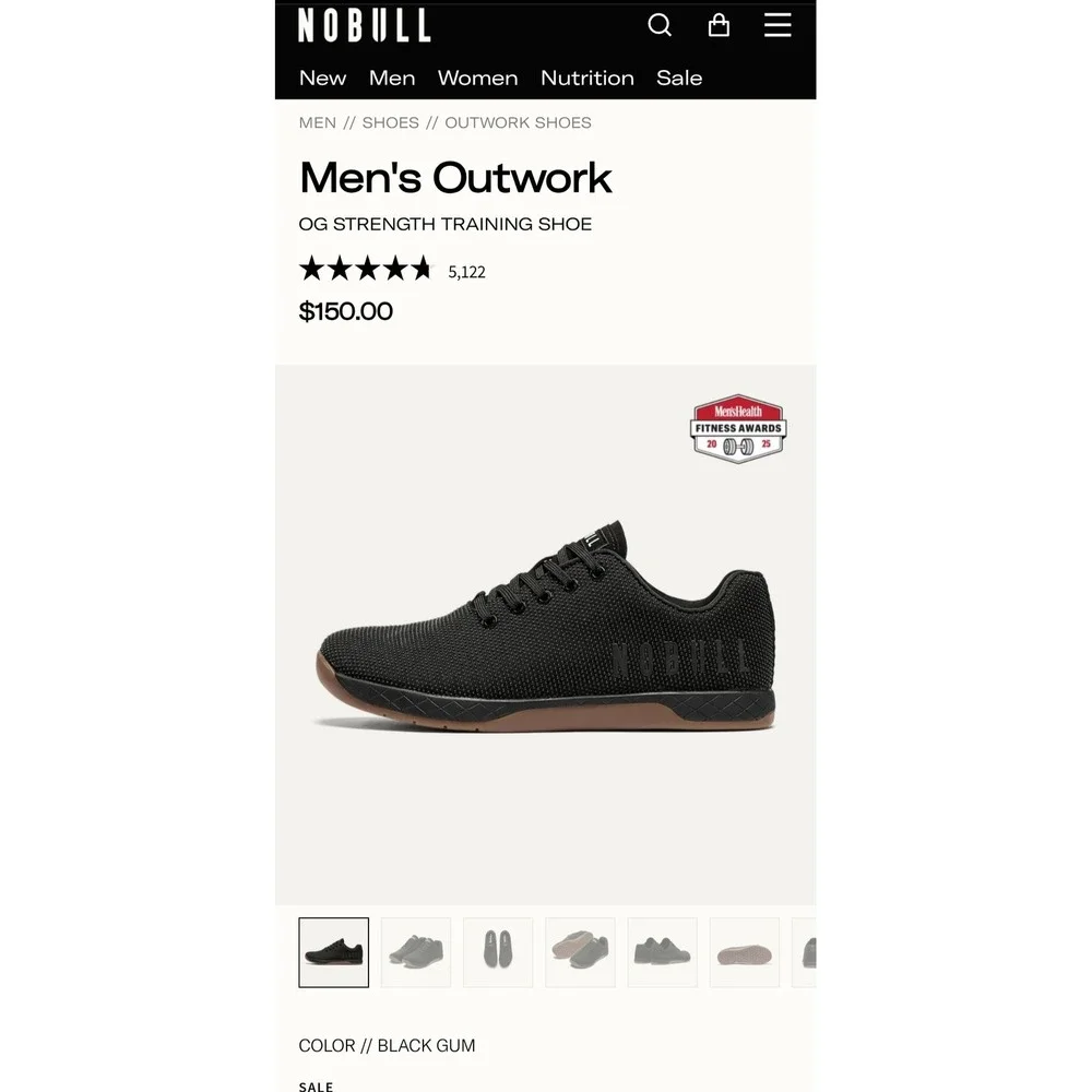 NOBULL Outwork OG Strength Training Shoes Black Gum Mens 7 Womens 8.5 FSFVALCBLK